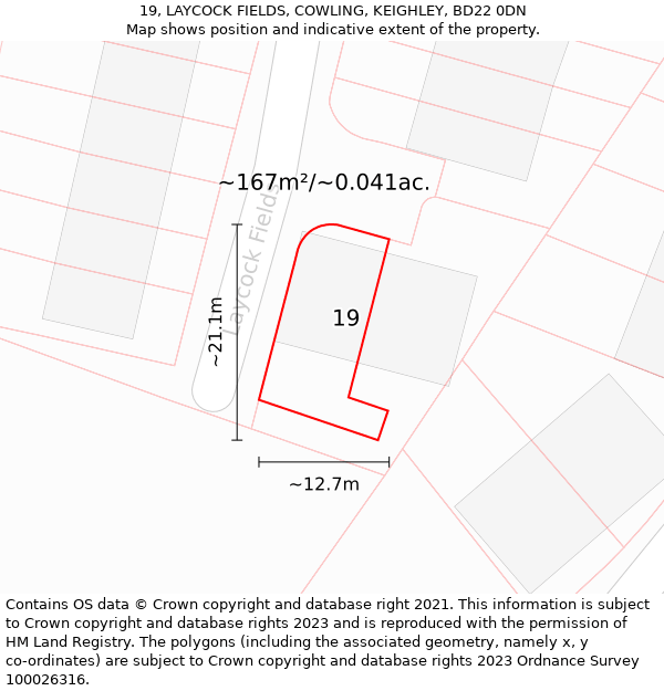 19, LAYCOCK FIELDS, COWLING, KEIGHLEY, BD22 0DN: Plot and title map