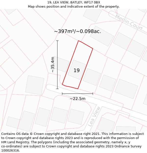 19, LEA VIEW, BATLEY, WF17 0BX: Plot and title map