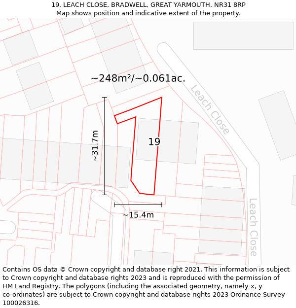 19, LEACH CLOSE, BRADWELL, GREAT YARMOUTH, NR31 8RP: Plot and title map