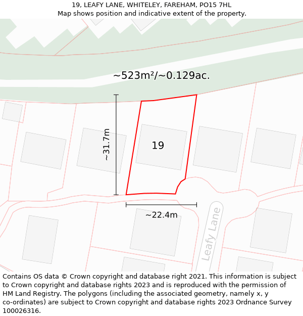 19, LEAFY LANE, WHITELEY, FAREHAM, PO15 7HL: Plot and title map