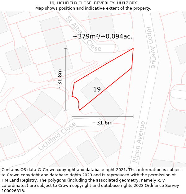 19, LICHFIELD CLOSE, BEVERLEY, HU17 8PX: Plot and title map