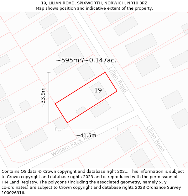 19, LILIAN ROAD, SPIXWORTH, NORWICH, NR10 3PZ: Plot and title map