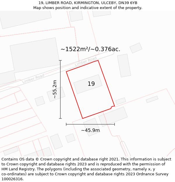 19, LIMBER ROAD, KIRMINGTON, ULCEBY, DN39 6YB: Plot and title map