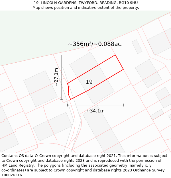 19, LINCOLN GARDENS, TWYFORD, READING, RG10 9HU: Plot and title map