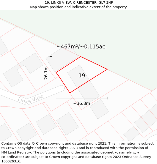 19, LINKS VIEW, CIRENCESTER, GL7 2NF: Plot and title map