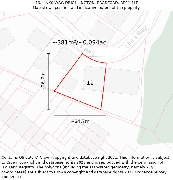 19, LINKS WAY, DRIGHLINGTON, BRADFORD, BD11 1LE: Plot and title map