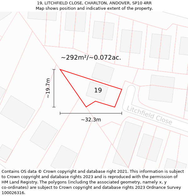 19, LITCHFIELD CLOSE, CHARLTON, ANDOVER, SP10 4RR: Plot and title map