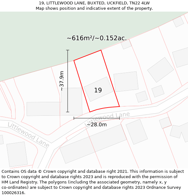 19, LITTLEWOOD LANE, BUXTED, UCKFIELD, TN22 4LW: Plot and title map