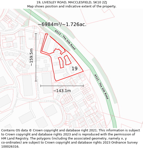 19, LIVESLEY ROAD, MACCLESFIELD, SK10 2ZJ: Plot and title map