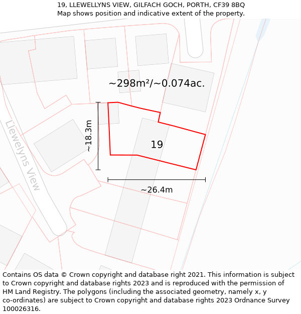 19, LLEWELLYNS VIEW, GILFACH GOCH, PORTH, CF39 8BQ: Plot and title map