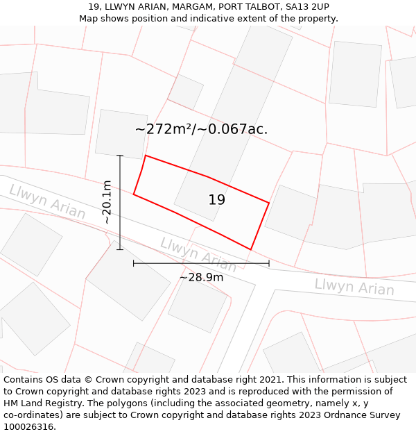 19, LLWYN ARIAN, MARGAM, PORT TALBOT, SA13 2UP: Plot and title map