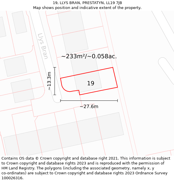 19, LLYS BRAN, PRESTATYN, LL19 7JB: Plot and title map