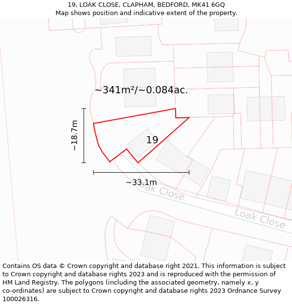 19, LOAK CLOSE, CLAPHAM, BEDFORD, MK41 6GQ: Plot and title map