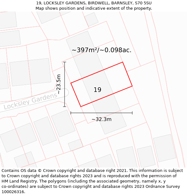 19, LOCKSLEY GARDENS, BIRDWELL, BARNSLEY, S70 5SU: Plot and title map