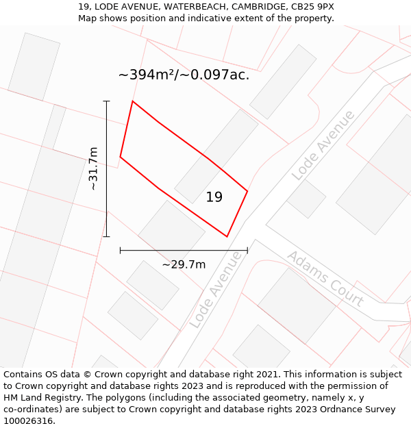 19, LODE AVENUE, WATERBEACH, CAMBRIDGE, CB25 9PX: Plot and title map