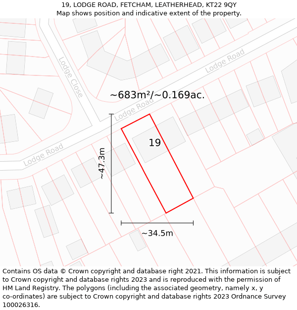 19, LODGE ROAD, FETCHAM, LEATHERHEAD, KT22 9QY: Plot and title map