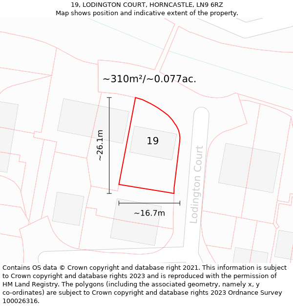 19, LODINGTON COURT, HORNCASTLE, LN9 6RZ: Plot and title map