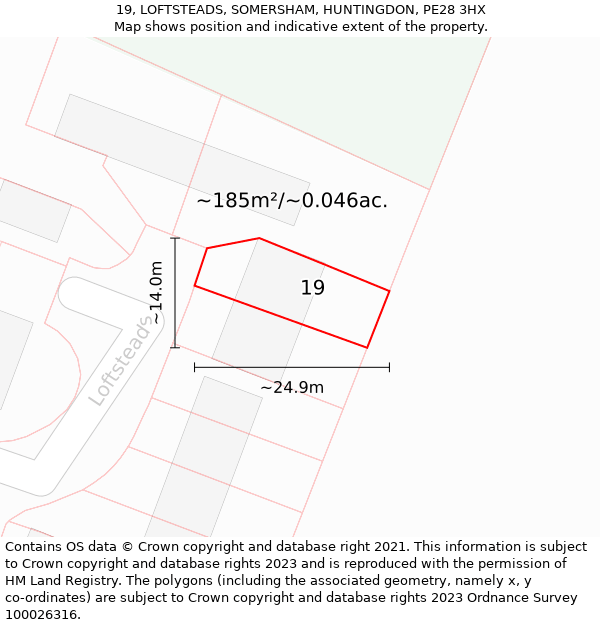 19, LOFTSTEADS, SOMERSHAM, HUNTINGDON, PE28 3HX: Plot and title map