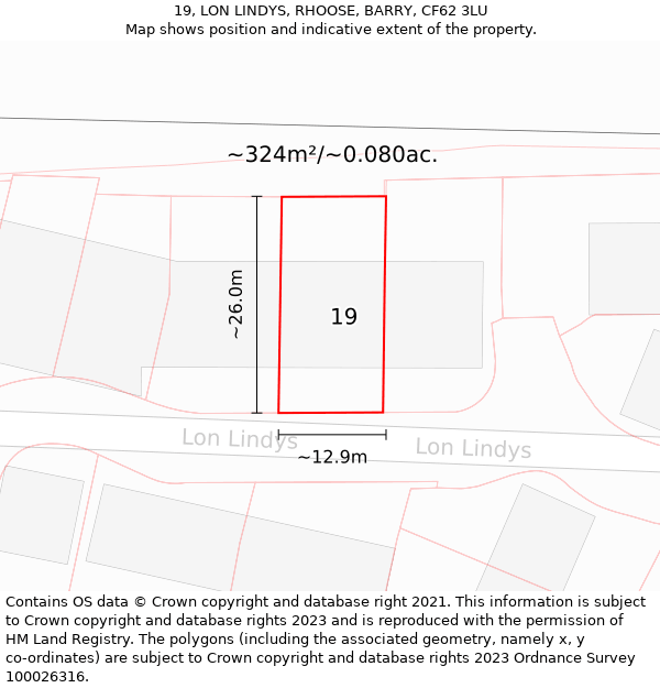 19, LON LINDYS, RHOOSE, BARRY, CF62 3LU: Plot and title map