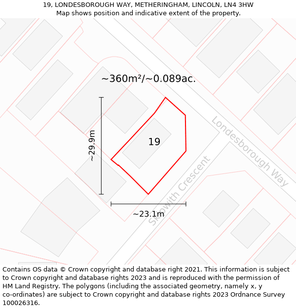 19, LONDESBOROUGH WAY, METHERINGHAM, LINCOLN, LN4 3HW: Plot and title map