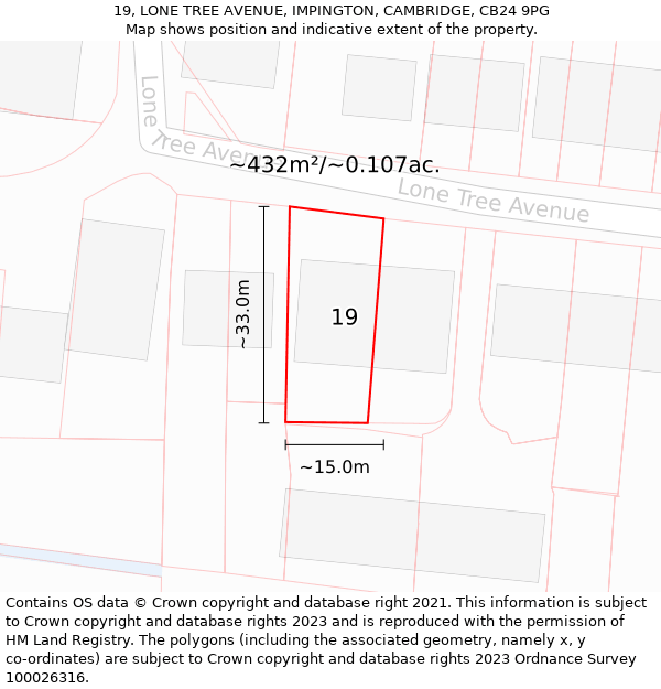 19, LONE TREE AVENUE, IMPINGTON, CAMBRIDGE, CB24 9PG: Plot and title map