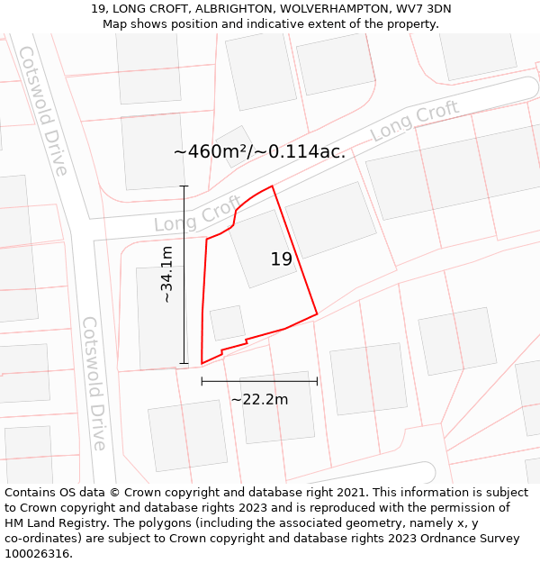 19, LONG CROFT, ALBRIGHTON, WOLVERHAMPTON, WV7 3DN: Plot and title map