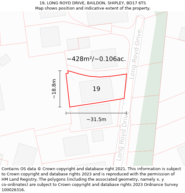 19, LONG ROYD DRIVE, BAILDON, SHIPLEY, BD17 6TS: Plot and title map