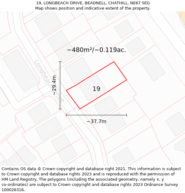 19, LONGBEACH DRIVE, BEADNELL, CHATHILL, NE67 5EG: Plot and title map