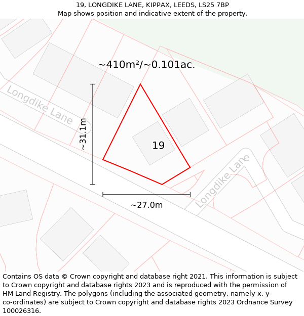 19, LONGDIKE LANE, KIPPAX, LEEDS, LS25 7BP: Plot and title map