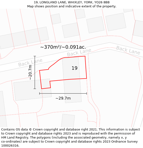 19, LONGLAND LANE, WHIXLEY, YORK, YO26 8BB: Plot and title map