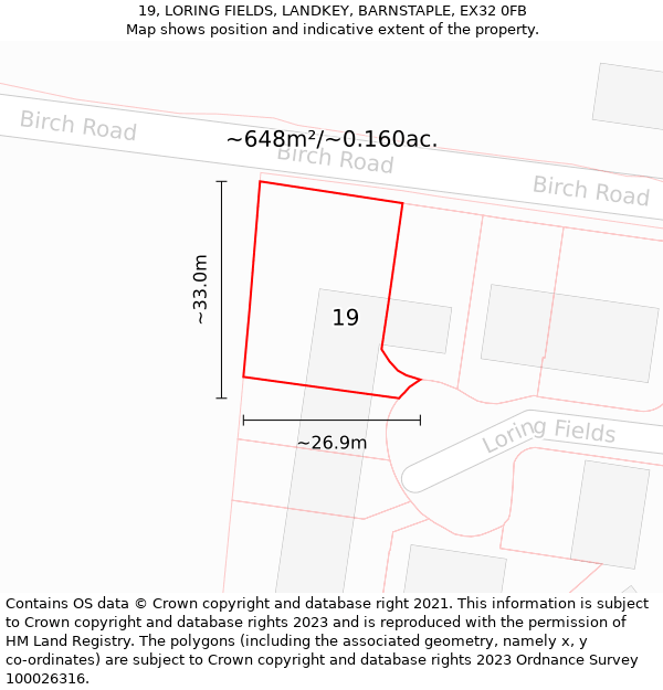 19, LORING FIELDS, LANDKEY, BARNSTAPLE, EX32 0FB: Plot and title map