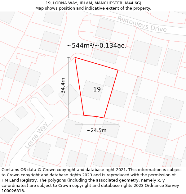 19, LORNA WAY, IRLAM, MANCHESTER, M44 6GJ: Plot and title map