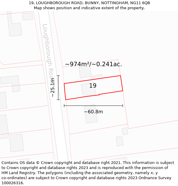 19, LOUGHBOROUGH ROAD, BUNNY, NOTTINGHAM, NG11 6QB: Plot and title map