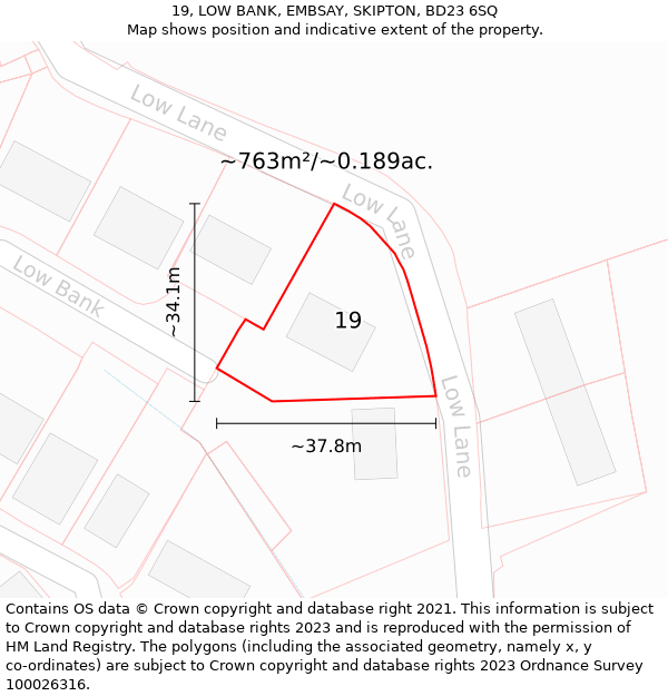 19, LOW BANK, EMBSAY, SKIPTON, BD23 6SQ: Plot and title map