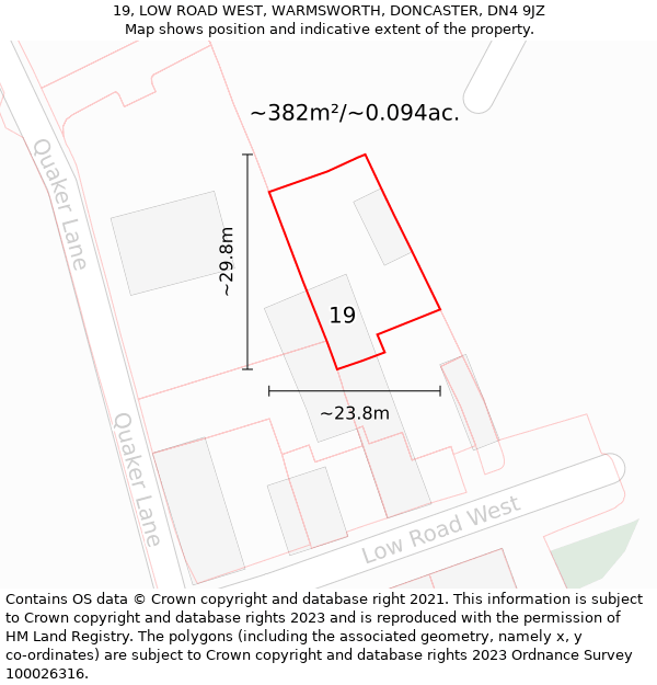 19, LOW ROAD WEST, WARMSWORTH, DONCASTER, DN4 9JZ: Plot and title map