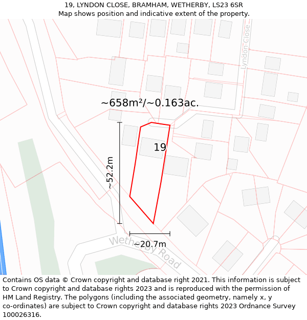 19, LYNDON CLOSE, BRAMHAM, WETHERBY, LS23 6SR: Plot and title map