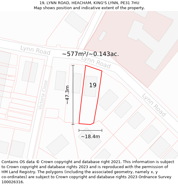 19, LYNN ROAD, HEACHAM, KING'S LYNN, PE31 7HU: Plot and title map