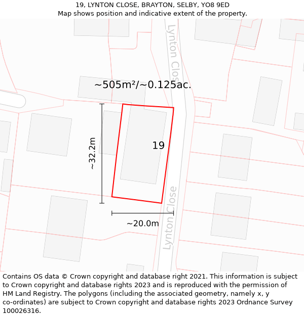 19, LYNTON CLOSE, BRAYTON, SELBY, YO8 9ED: Plot and title map