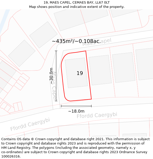 19, MAES CAPEL, CEMAES BAY, LL67 0LT: Plot and title map