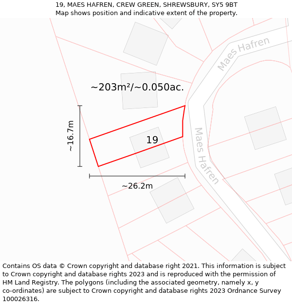 19, MAES HAFREN, CREW GREEN, SHREWSBURY, SY5 9BT: Plot and title map