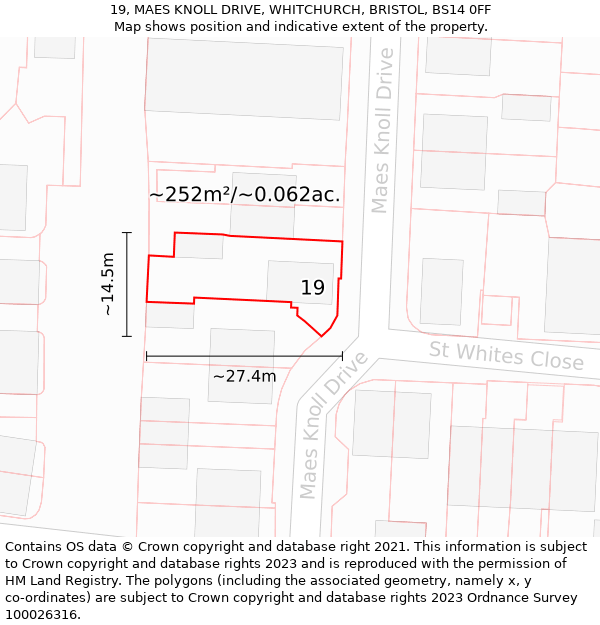 19, MAES KNOLL DRIVE, WHITCHURCH, BRISTOL, BS14 0FF: Plot and title map
