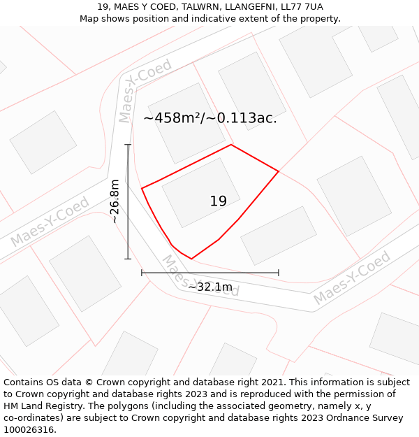 19, MAES Y COED, TALWRN, LLANGEFNI, LL77 7UA: Plot and title map