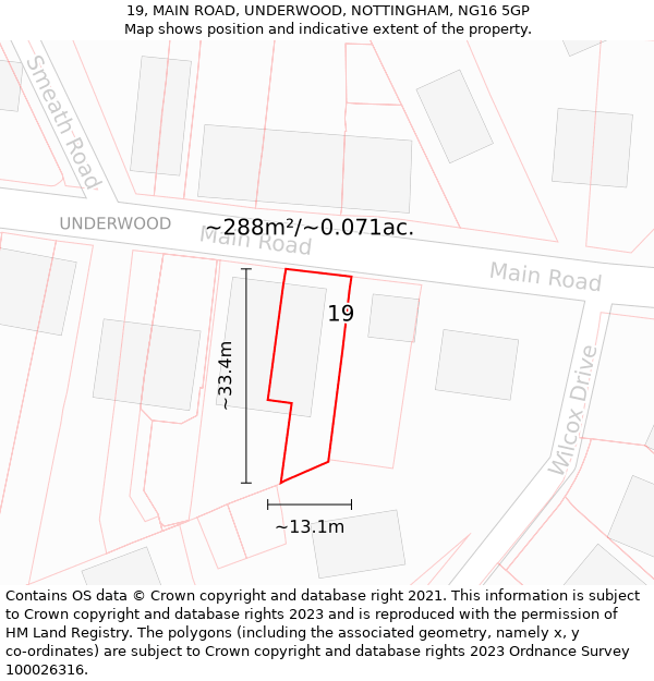 19, MAIN ROAD, UNDERWOOD, NOTTINGHAM, NG16 5GP: Plot and title map