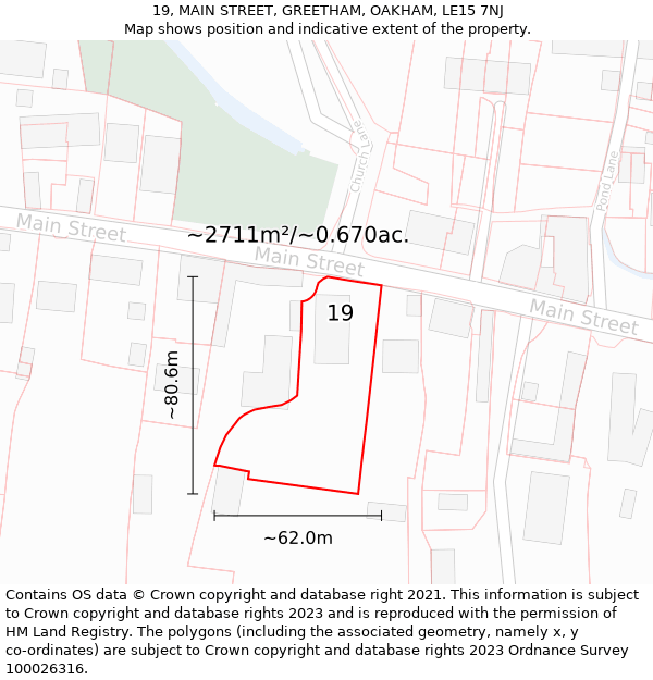 19, MAIN STREET, GREETHAM, OAKHAM, LE15 7NJ: Plot and title map