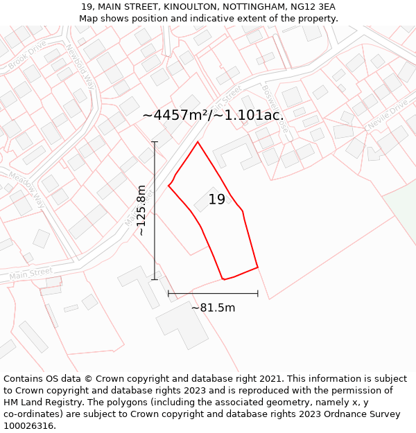 19, MAIN STREET, KINOULTON, NOTTINGHAM, NG12 3EA: Plot and title map