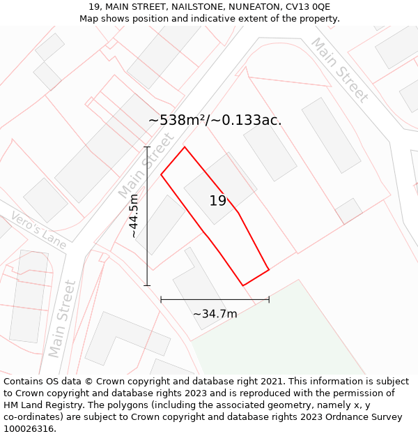 19, MAIN STREET, NAILSTONE, NUNEATON, CV13 0QE: Plot and title map