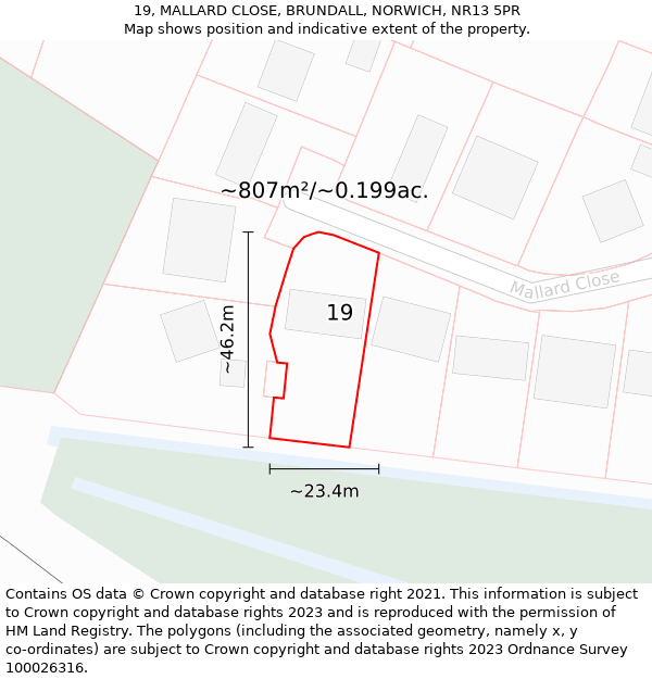 19, MALLARD CLOSE, BRUNDALL, NORWICH, NR13 5PR: Plot and title map