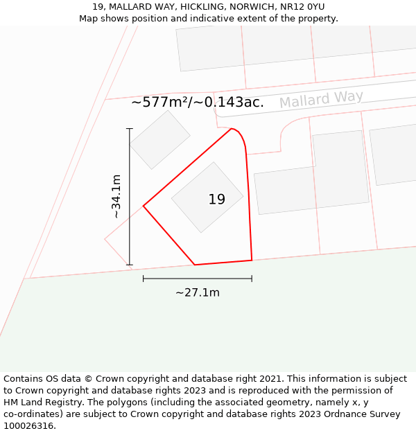 19, MALLARD WAY, HICKLING, NORWICH, NR12 0YU: Plot and title map