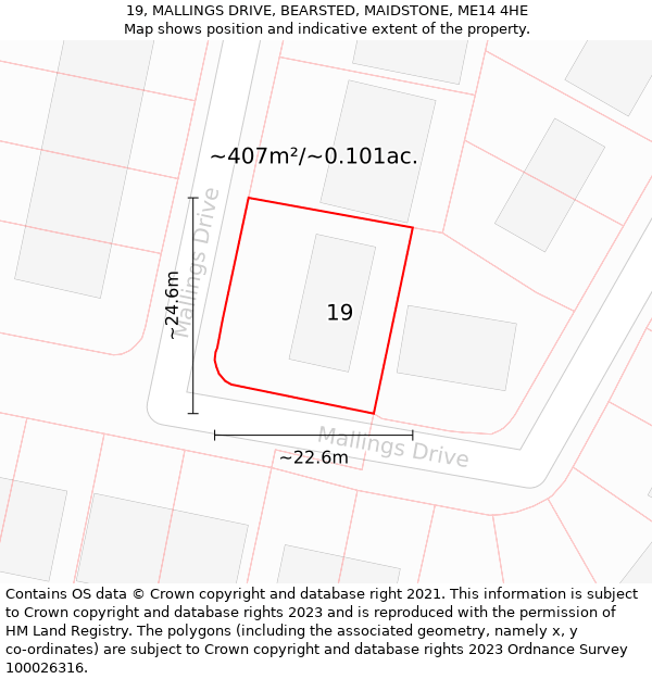 19, MALLINGS DRIVE, BEARSTED, MAIDSTONE, ME14 4HE: Plot and title map