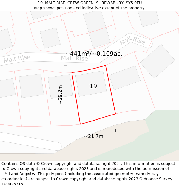 19, MALT RISE, CREW GREEN, SHREWSBURY, SY5 9EU: Plot and title map